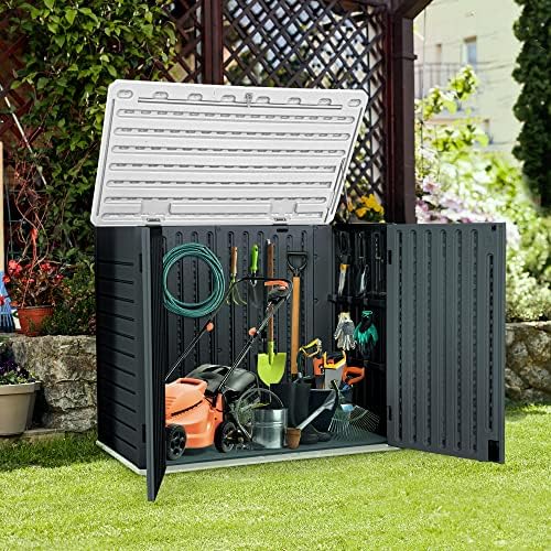 YITAHOME Outdoor Resin Storage Sheds, 39 in Height Lockable Waterproof Horizontal Shed w/o Shelf, Easy to Assemble Shed Storage for Garden Tools, Dark Gray by YITAHOME