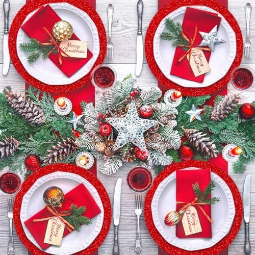30 PCS Red Paper Placemats Round Place Mat Glitter Disposable Paper Charger Doilies Tablemats for Christmas Valentines Party Birthday Wedding Dinner Table Decor(13x13inch) - Image 6