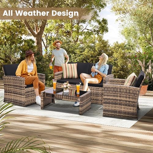 KROFEM 4 Piece Patio Furniture Set, Outdoor Wicker Conversation Set - Image 3