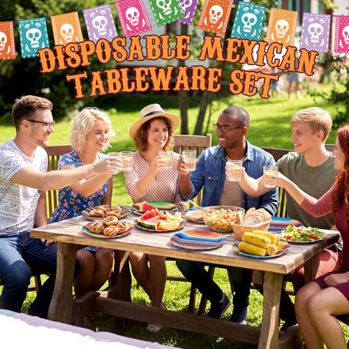 Roshtia 120 Pcs Mexican Serape Plates and Napkins, Fiesta Taco Bar Decor - Image 3