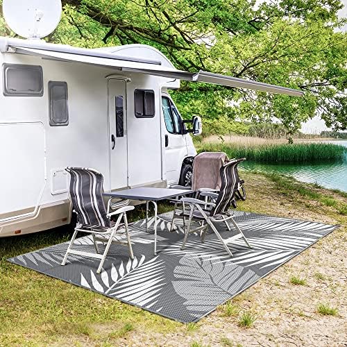 GENIMO Outdoor Rug, Waterproof Plastic Rugs for Patio, 4'x6' Grey White - Image 5