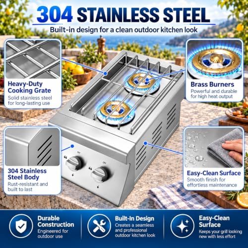 Single Grilling Side Burner for BBQ Grill Island, 30,000 BTU,Liquid Propane Side Burner for Outdoor Kitchen, Convertible to Natural Gas, 304 Stainless Steel - Image 7