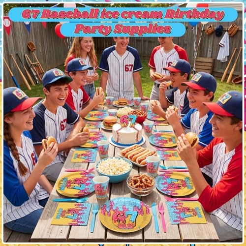 FoldTier 350 Pcs 67 Meme Party Supplies Plates Napkins Fork Paper Cup Ice Cream Disposable Six Seven Themed Tableware Set 6 7 Meme Birthday Party Decorations for Guest Dinner Serves 50 - Image 3