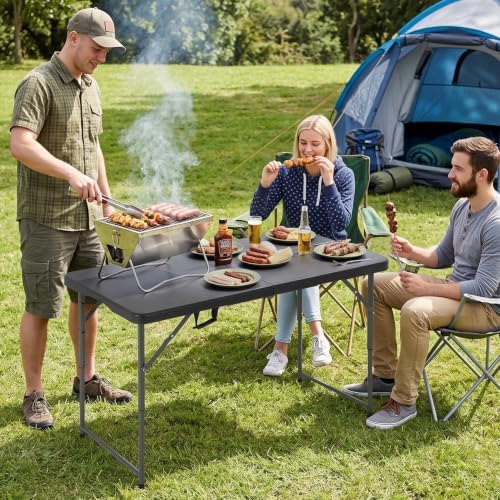 HKLGorg 4ft Folding Table, Adjustable Height Plastic Foldable Table, Black - Image 2
