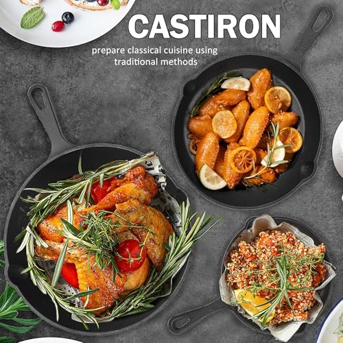 Vivicreate Cast Iron Skillet Pan Set of 3 – Pre-Seasoned Sartenes de Hierro Fundido – 6", 8", 10" Frying Pans for Stove, Oven, Grill – Heavy Duty Sartén Hierro Fundido Cookware Set - Image 5