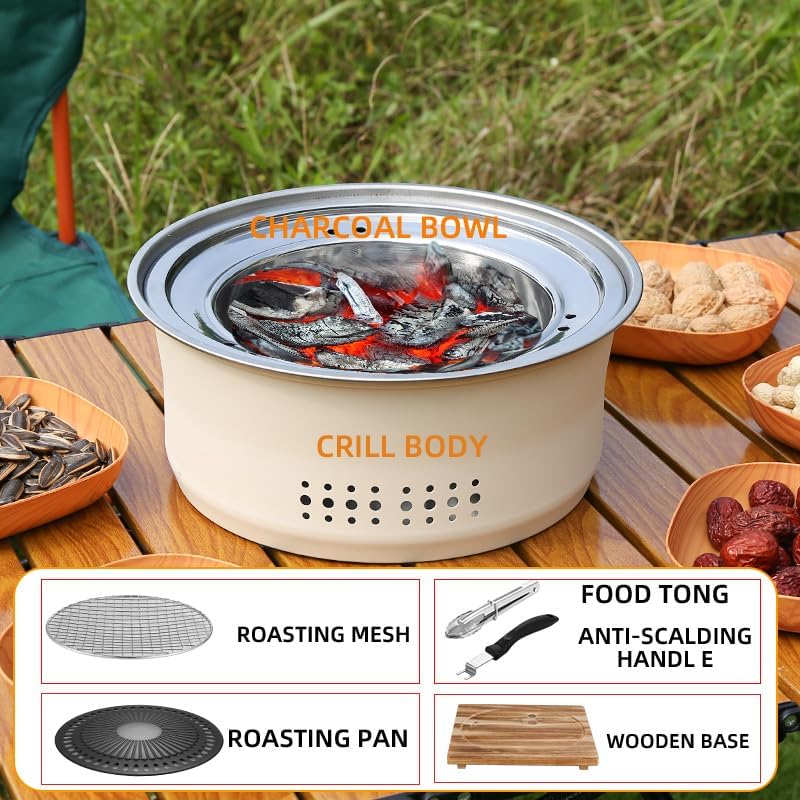 SANQIAHOME Stainless Steel Charcoal Portable Barbecue Grill, 10.5 Inches Non-Stick, Round, Barbecue or Hot Pot, Boiling Water, Charcoal Stove for Home Party Outdoor Camping - Image 4