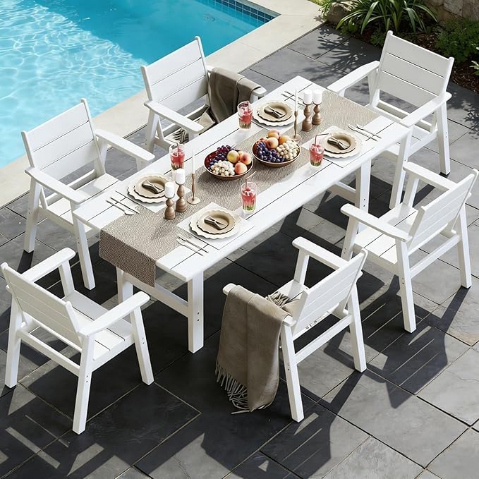 Outdoor Dining Chairs Set of 2,HDPE Patio Chairs with Wide Seat,Ergonomic Design Outdoor Furniture for Porch,Backyard,Deck,White - Image 3