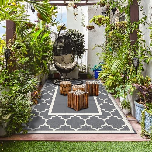 GENIMO Outdoor Rug, Waterproof Plastic Rugs for Patio, 5'x8' Grey White - Image 3