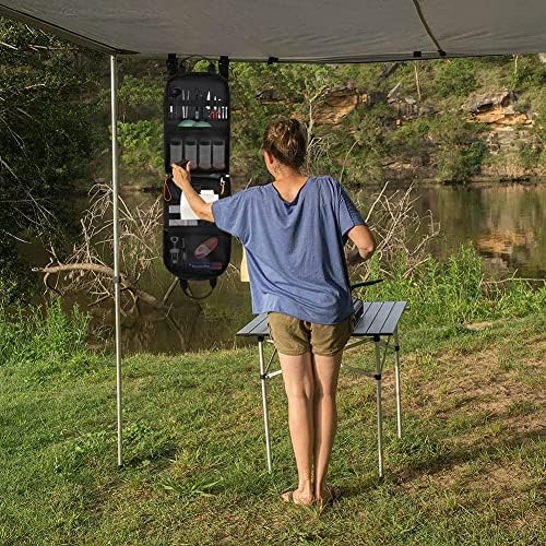 Camp Kitchen Organizer, High Capacity Camping Cooking Utensils Bag, with Hanging Hooks and Paper Towel Holder, Multi-pocket Waterproof Portable Storage for BBQ Outdoor Cooking Essentials - Image 4