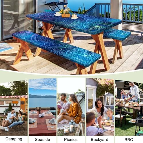 Picnic Table and Bench Cover Set, Waterproof Fitted Elastic Cloth - Image 6