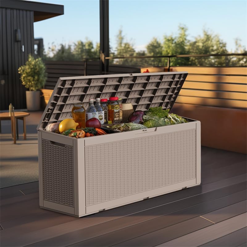 120 Gallon Outdoor Deck Box, Lockable Waterproof Outdoor Storage Boxes For Garden Tools,Indoor Cushions,Accessories Outside Storage Resin Weatherproof Container(Grey) - Image 7