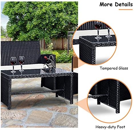 Goplus 4-Piece Rattan Patio Furniture Set, Outdoor Wicker Conversation Sofa with Weather Resistant Cushions and Tempered Glass Tabletop for Lawn Backyard Pool Garden (White(Black Wicker)) - Image 4