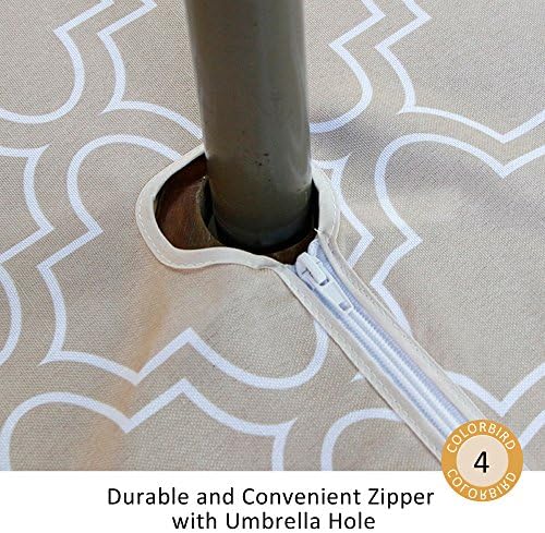 ColorBird Elegant Moroccan Outdoor Tablecloth Waterproof Spillproof Polyester Fabric Table Cover with Zipper Umbrella Hole for Patio Garden Tabletop Decor (Square 60 x 60 Inch, Zippered, Khaki) - Image 3