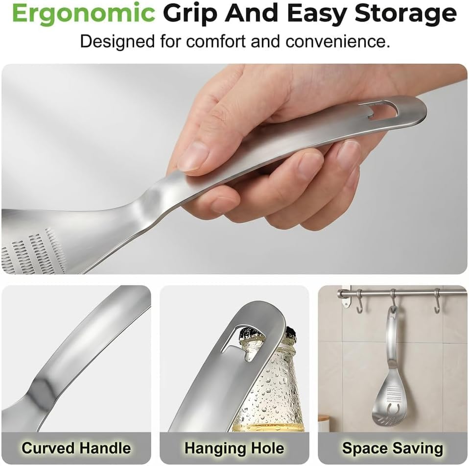 5-in-1 Stainless Steel Cooking Spoon,Multifunctional Stainless Steel Spoon,Egg Separator and Bottle Opener,Kitchen Cooking Tools for Potato Garlic Masher(Style 1) - Image 5