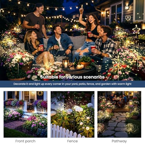 2Pack Solar Lights Outdoor, 120LED Firework Lights - Image 2