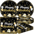 40Pcs Black Gold Glitter Happy Birthday Party Decorations Paper Plates and Napkins for Adult Men Women Birthday Celebrations,Suitable for 20 Guests by UkralMagic