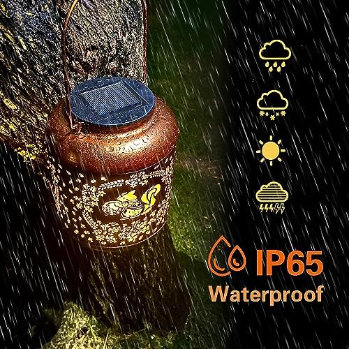 2 Pack Squirrel Solar Lanterns Outdoor Waterproof Hanging Solar Lights Squirrel Gifts for Women Men Metal Decorative LED Lanterns for Yard, Patio, Lawn, Tabletop, Pathway, Landscape, Garden Decor - Image 4