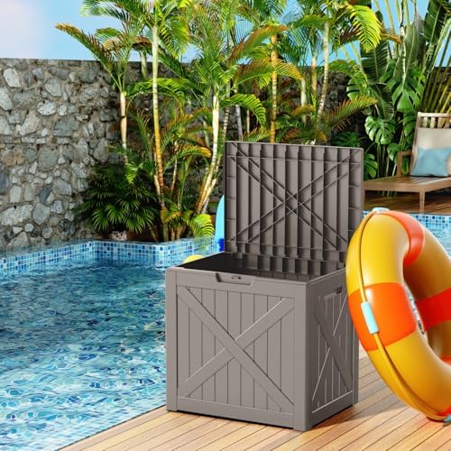 32 Gallon Waterproof Resin Deck Box, UV Resistant Outdoor Storage for Garden, Patio, Porch, Delivery（Gray，32 Gallon） - Image 3