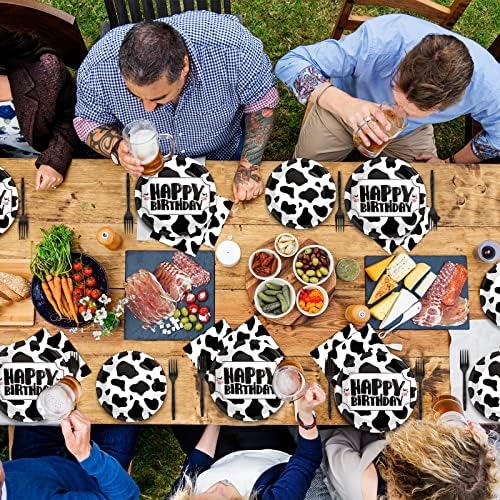 Wiooffen 96 Pcs Cow Print Birthday Party Supplies Farm Animal Cow Print Plates and Napkins Cow Party Tableware Set Cow Themed Party Decoration For 24 Guests - Image 5