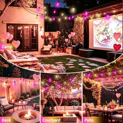 26FT ST38 Pink Warm White Outdoor String Lights, Valentine’s Day Patio Lights, 12+1 Shatterproof Edison LED Bulbs Waterproof Connectable String Lights for Bistro, Christmas, Wedding, Party Yard Decor - Image 2