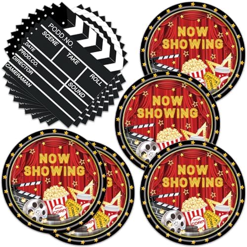 Egami 40pcs Movie Night Party Supplies,include 20 Dessert plate and 20 Napkin,Now Showing Birthday Plate Napkin Set，Used for Bridal Shower Birthday Party Decoration by Egami