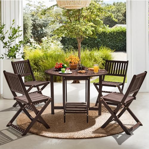Devoko Acacia Wood Outdoor Patio Folding Table and Chairs Set for 4 - Image 3