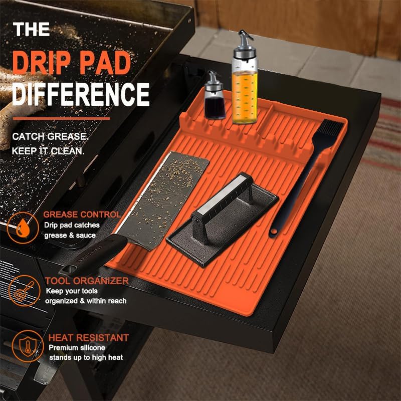 Silicone Grill Mat for Blackstone, BBQ Tool Rest with Grease Drip Pad(Grey) - Image 3