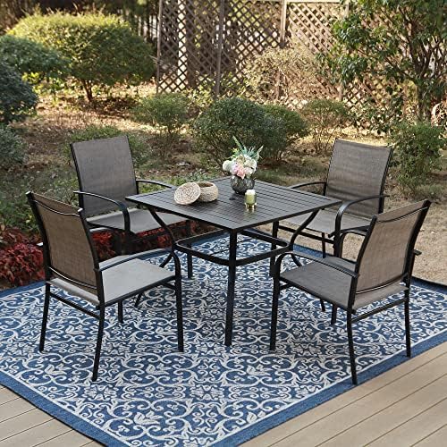 MIXPATIO Patio Table w/Umbrella Hole, Black Metal Dining Table for 4 - Image 2
