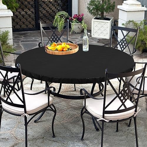 LUSHVIDA 2PCS Round Tablecloth, Fitted Table Cloth for 36"-44" Tables Black - Image 4