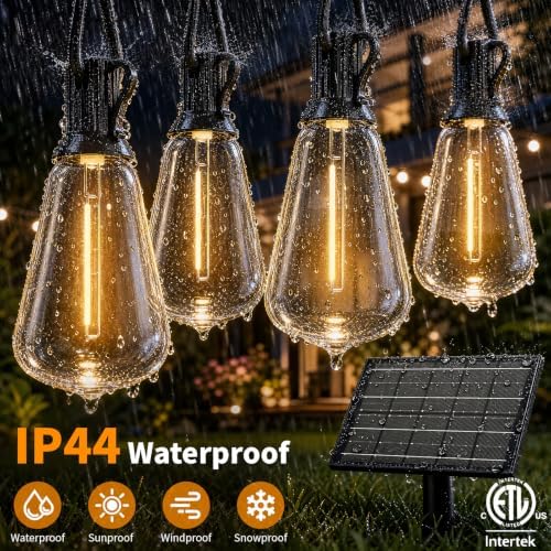 Hotsonic Solar Outdoor String Lights Waterproof, 100FT Remote Control LED Outside Lights with Shatterproof Bulbs, Dimmable Hanging Lights for Patio Porch Garden pergola Yard House Bistro Party Decors - Image 4