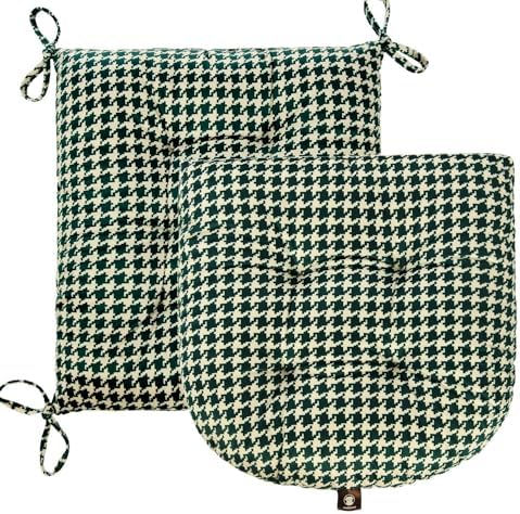 Outdoor Patio Cushion, Rocking Chair Cushion, Tufted Pads, Set of Upper and Lower with Ties Pack of 2 (2 Sets) - Back 20"×17", Seat 17"×17" (Green Houndstooth) - Image 2