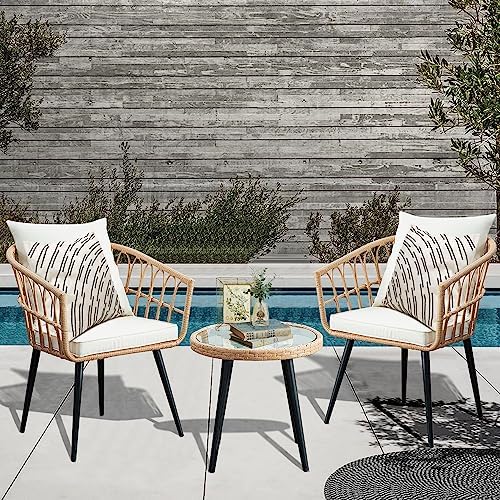PORWEY 3 Piece Patio Bistro Set, Outdoor Wicker Balcony Furniture Sets - Image 6