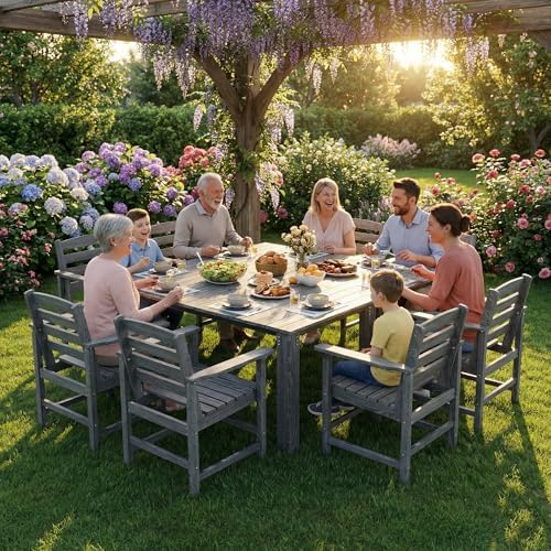 Dining Table Set, 10-Piece HDPE Outdoor Dining Set for 8, Gray - Image 2
