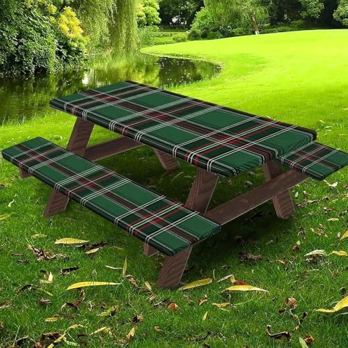 CAPSCEOLL Picnic Table Cover with Bench Covers 6ft - Green Buffalo Plaid - Image 5