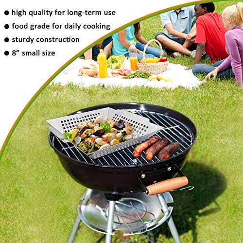 8” Grilling Basket, HaSteeL Small BBQ Grill Basket Wok Set of 2 for Vegetable, Kabobs, Shrimps, Heavy Duty Stainless Steel Grilling Accessories for All Grills, Dishwasher Safe - Image 7