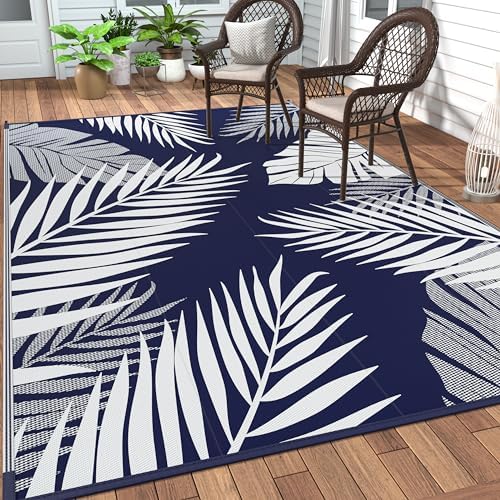GENIMO Outdoor Rug, Waterproof Plastic Rugs for Patio, 4'x6' Blue White by GENIMO