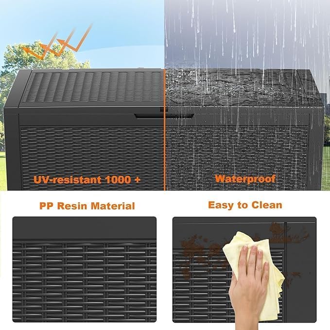 PatioZen 120 Gallon Outdoor Deck Box,Waterproof Resin Outdoor Storage Boxes, Outside Storage Lockable Container for Garden Tools,Indooor Cushions,Accessories (Black) - Image 2