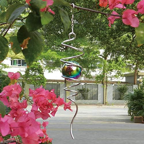 Fonmy Gazing Ball Spiral Tail -Decorative Wind Spinner 11 inch Tail and 2 inch Steel Orb. Indoor Outdoor Garden Decoration Silver Multi Color Ball -13 inch Height - Image 3