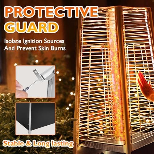 48,000 BTU Propane Patio Heater with Wheels, Quartz Glass Tube Pyramid Design, Includes Cover - Perfect for Parties, Backyard, Garden, Poolside, Commercial & Residential Use (Black) - Image 7