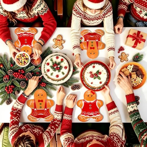 FOIMAS 50pcs Christmas Paper Plates, 10 Inch Gingerbread Man Plates Disposable Christmas Dessert Plate Tableware Party Plate for Xmas Party Supplies Winter Holiday Birthday Kitchen Table Decoration - Image 5