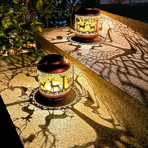 Deer Solar Lanterns Outdoor Waterproof Hanging Solar Lights Deer Gifts for Women Men Metal Decorative LED Lanterns for Yard,Patio,Lawn,Tabletop,Pathway,Landscape,Garden Decor - Image 2