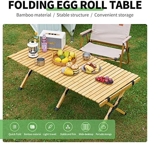 UNICOO –Bamboo Roll Up Picnic Table, Portable Camping Table W/Carry Bag, Low Height Foldable BBQ Top for Indoor & Outdoor Party, BBQ and Hiking (Natural, 4 FT) - Image 3