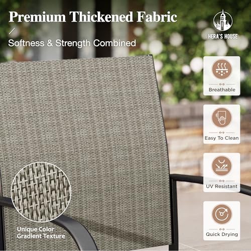 HERA'S HOUSE 7pc Outdoor Patio Dining Set, Wood-Look Metal Table, Brown - Image 3