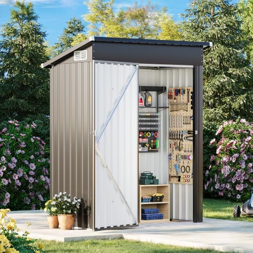 MXV 5x3 FT Outdoor Metal Storage Shed, Lockable Galvanized Steel Tool House with Sloped Roof, Waterproof Shed for Backyard, Garden, Patio, Black by Unknown