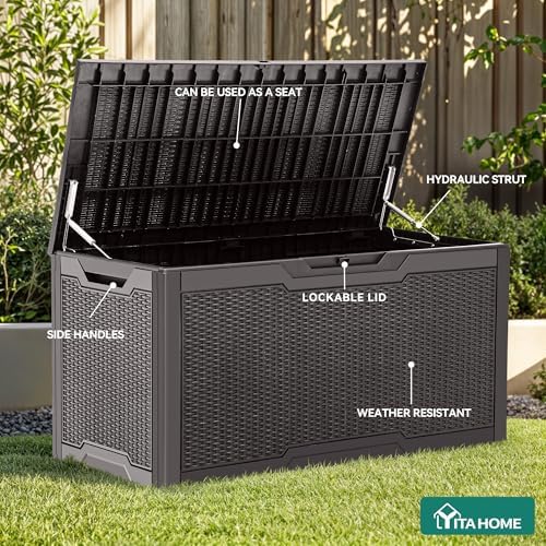 YITAHOME 100 Gallon Large Resin Deck Box Outdoor Storage Boxes for Patio - Image 4