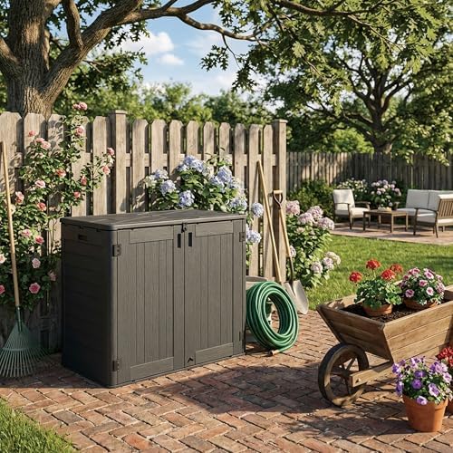 Allpop Outdoor Storage Shed, 31 Cu.Ft Resin Horizontal Storage Cabinet for Trash Cans, Patio & Garden, Black - Image 3