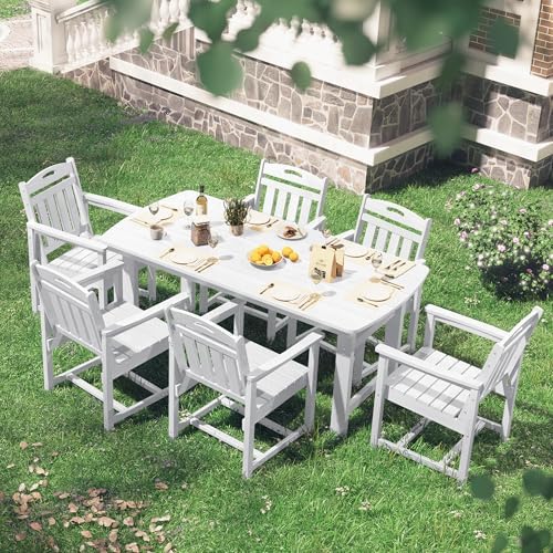 HDPE Outdoor Patio Dining Table with 2" Umbrella Hole, White - Image 2