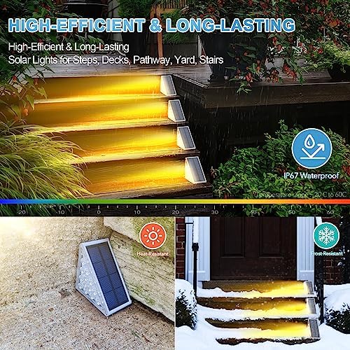 AUDLES LED Solar Step Lights Waterproof Outdoor Stair Lights, Solar Deck Lights Outdoor Decor IP67 Solar Decoration Lights for Yard (Warm White, 2 Pack) - Image 2