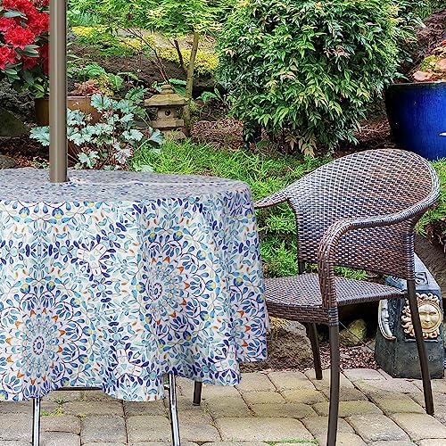 EHouseHome Outdoor and Indoor 60inch Round Tablecloth with Umbrella Hole and Zipper, Waterproof Zippered Patio Cloths, Spring/Summer Table Covers for Backyard Circular Table/BBQs/Picnic - Image 3
