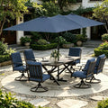 ALAULM 7-Piece Patio Dining Set with 14FT Patio Umbrella,Outdoor Dining Set with 6 Swivel Chairs & Rectangle Table with1.5 Umbrella Hole, Patio Dining Table and Chairs for Backyard,DarkBlue by ALAULM
